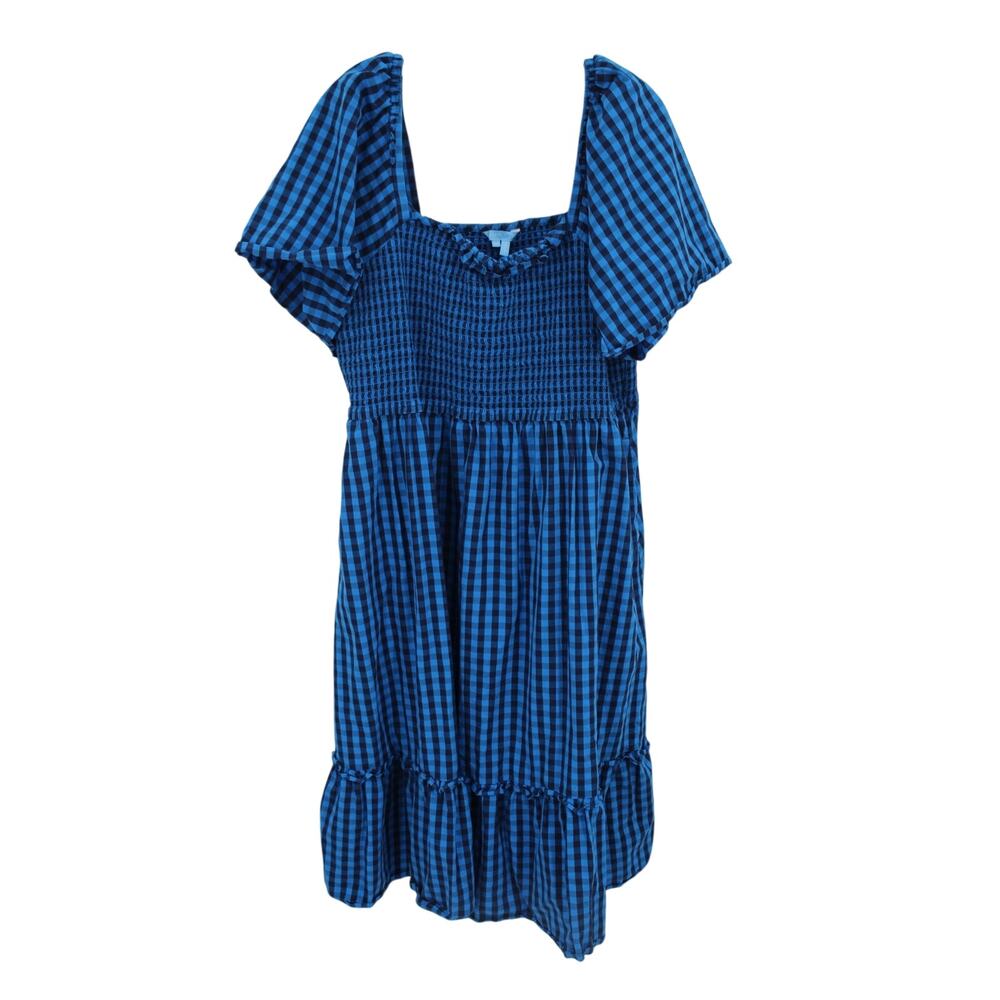 Draper James Deana smocked midi dress blue gingham size XXL